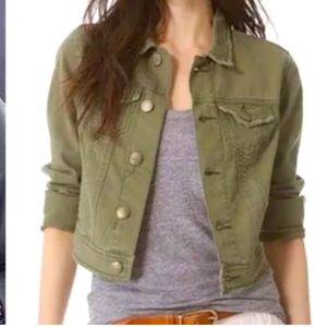 Free People Green Distressed Denim Jacket Size 4